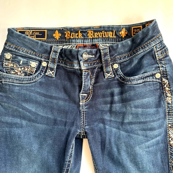 Rock Revival Blue Straight Leg Women's Jazlyn Jeans Mid Rise Sz 25 - Picture 2 of 14